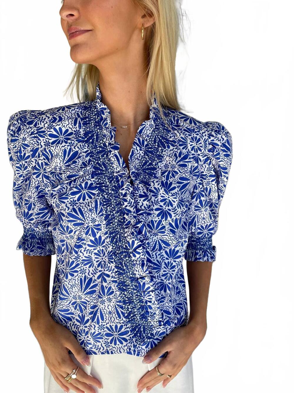 NEW SINCERELY OURS women's arabella top in blue and white